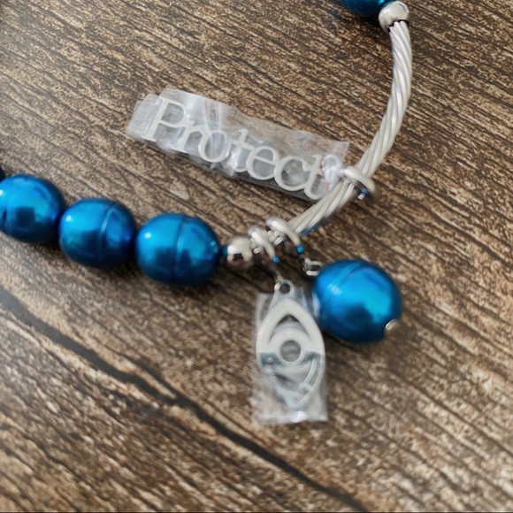 Wish Protect Beaded Inspirational Word Charm Bracelet Set Jewelry White Blue - Picture 2 of 4